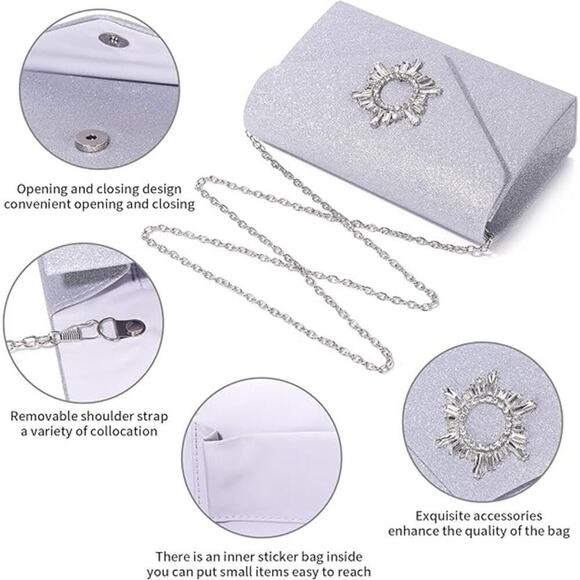Labair Women's Clutch Purse Sparkly Rhinestone Evening Handbag, Silver - Picture 3 of 7